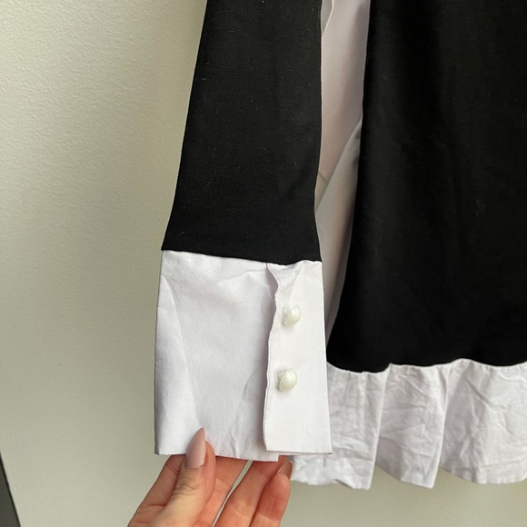 NWOT Black dress with white ruffles and collar long sleeve - Picture 7 of 11